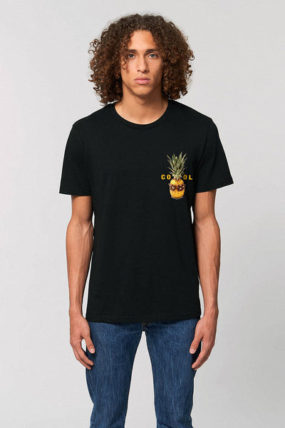 Black Cool Pineapple Crew Neck T-Shirt, 100% organic cotton, Unisex, for Women & for Men