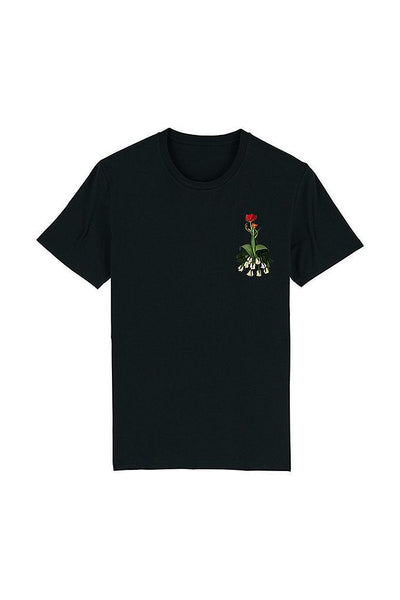 Black Women Floral Printed Crew Neck T-Shirt, 100% organic cotton