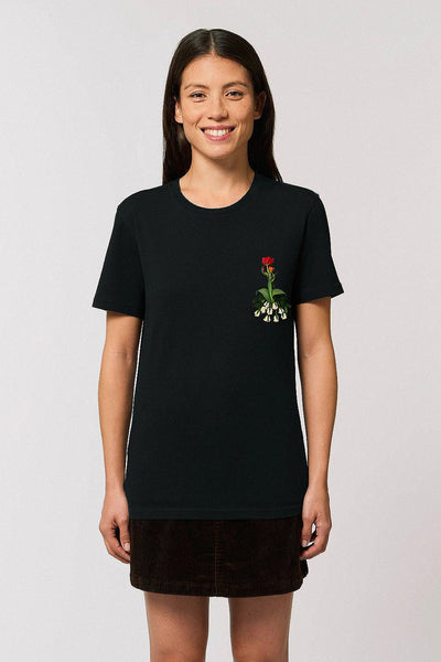 Black Women Floral Printed Crew Neck T-Shirt, 100% organic cotton