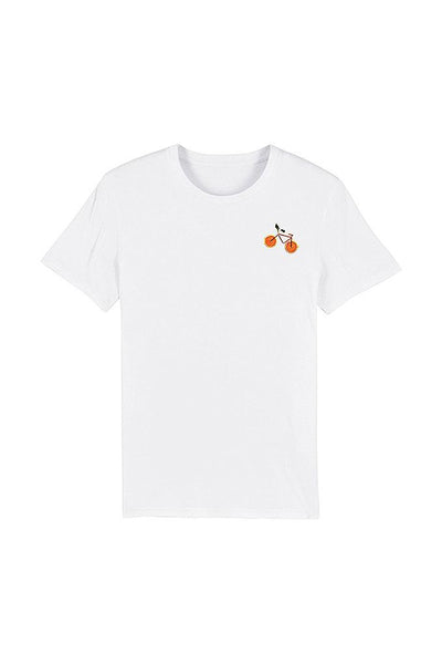 White Orange Bicycle Crew Neck T-Shirt, 100% organic cotton, Unisex, for Women & for Men