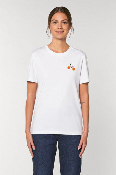 White Orange Bicycle Crew Neck T-Shirt, 100% organic cotton, Unisex, for Women & for Men