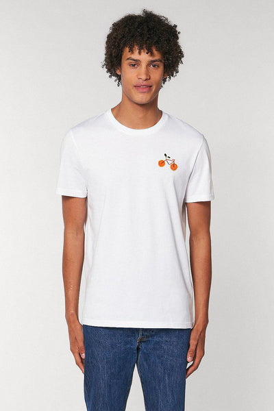 White Orange Bicycle Crew Neck T-Shirt, 100% organic cotton, Unisex, for Women & for Men