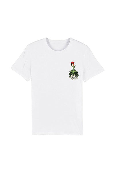 White Women Floral Printed Crew Neck T-Shirt, 100% organic cotton