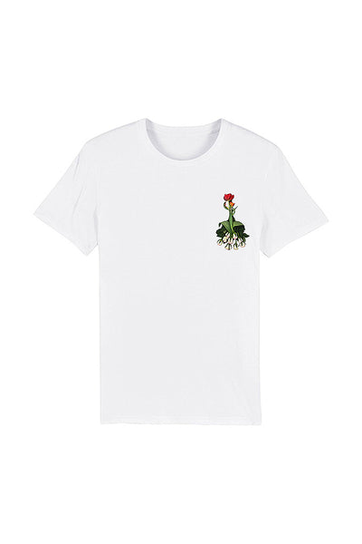 White Women Floral Printed Crew Neck T-Shirt, 100% organic cotton
