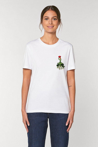 White Women Floral Printed Crew Neck T-Shirt, 100% organic cotton