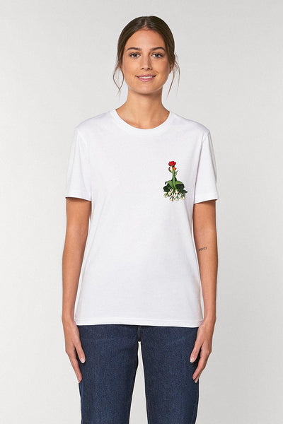 White Women Floral Printed Crew Neck T-Shirt, 100% organic cotton