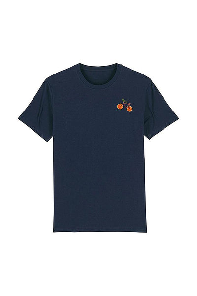 Navy Orange Bicycle Crew Neck T-Shirt, 100% organic cotton, Unisex, for Women & for Men