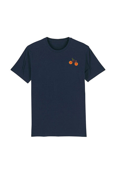 Navy Orange Bicycle Crew Neck T-Shirt, 100% organic cotton, Unisex, for Women & for Men