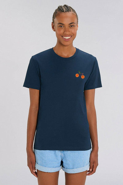 Navy Orange Bicycle Crew Neck T-Shirt, 100% organic cotton, Unisex, for Women & for Men