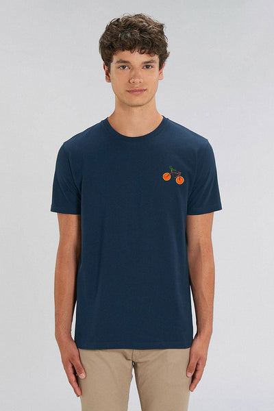 Navy Orange Bicycle Crew Neck T-Shirt, 100% organic cotton, Unisex, for Women & for Men