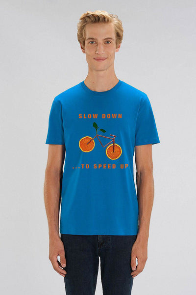 Royal Blue Orange Bicycle Graphic T-Shirt, 100% organic cotton, Unisex, for Women & for Men