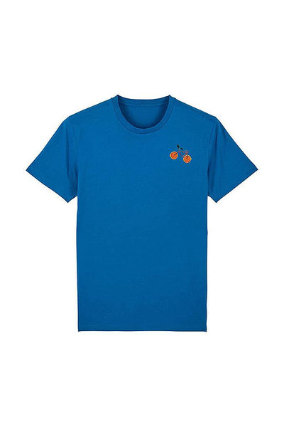 Royal Blue Orange Bicycle Crew Neck T-Shirt, 100% organic cotton, Unisex, for Women & for Men