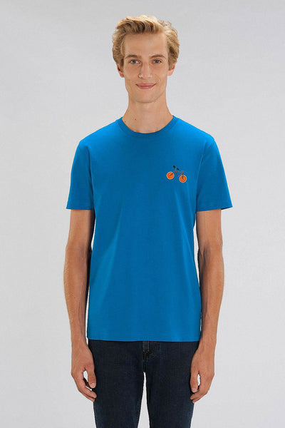 Royal Blue Orange Bicycle Crew Neck T-Shirt, 100% organic cotton, Unisex, for Women & for Men