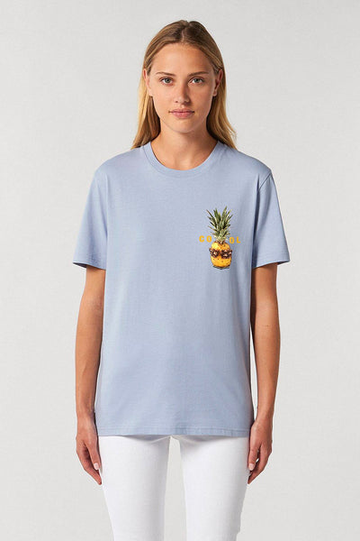 Light blue Cool Pineapple Crew Neck T-Shirt, 100% organic cotton, Unisex, for Women & for Men