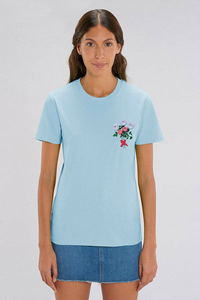 Light blue Women Donut Flowers Graphic T-Shirt, 100% organic cotton