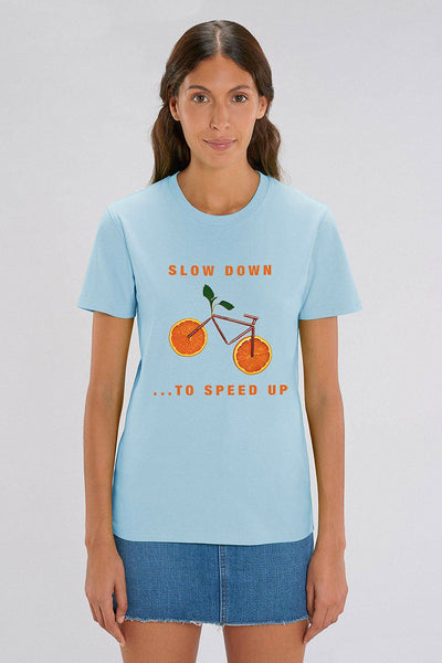 Light blue Orange Bicycle Graphic T-Shirt, 100% organic cotton, Unisex, for Women & for Men