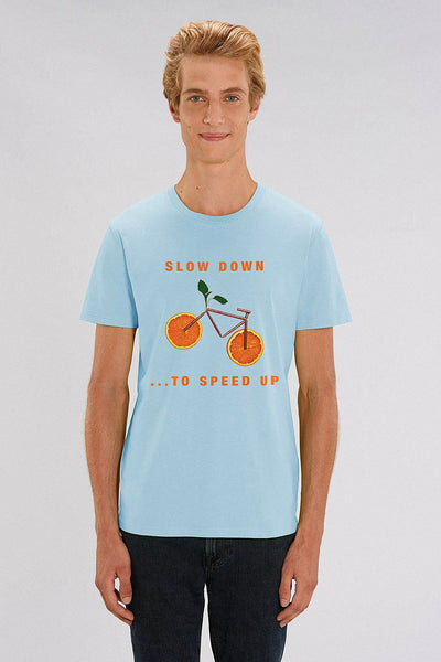 Light blue Orange Bicycle Graphic T-Shirt, 100% organic cotton, Unisex, for Women & for Men
