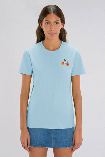 Light blue Orange Bicycle Crew Neck T-Shirt, 100% organic cotton, Unisex, for Women & for Men
