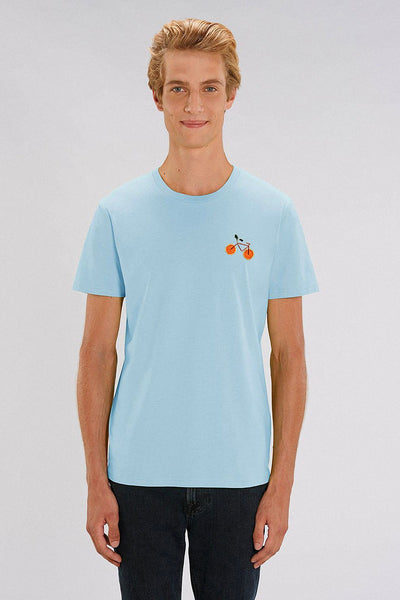 Light blue Orange Bicycle Crew Neck T-Shirt, 100% organic cotton, Unisex, for Women & for Men