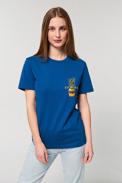 Blue Cool Pineapple Crew Neck T-Shirt, 100% organic cotton, Unisex, for Women & for Men
