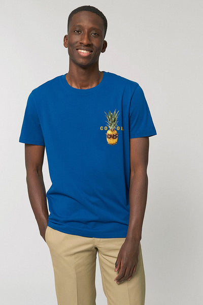 Blue Cool Pineapple Crew Neck T-Shirt, 100% organic cotton, Unisex, for Women & for Men