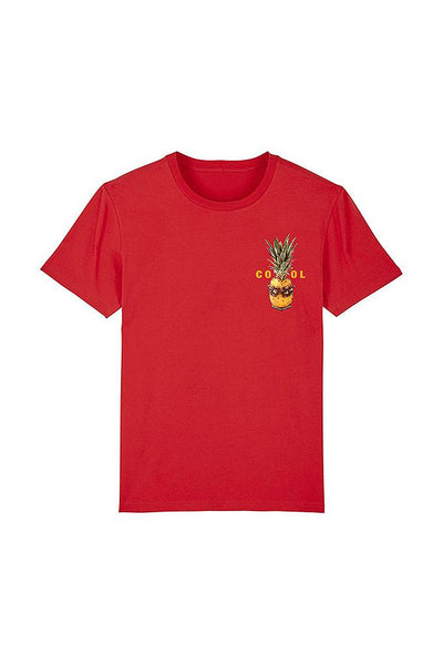 Red Cool Pineapple Crew Neck T-Shirt, 100% organic cotton, Unisex, for Women & for Men