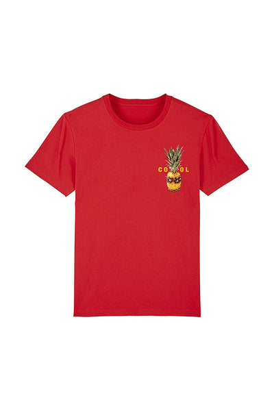 Red Cool Pineapple Crew Neck T-Shirt, 100% organic cotton, Unisex, for Women & for Men