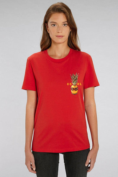 Red Cool Pineapple Crew Neck T-Shirt, 100% organic cotton, Unisex, for Women & for Men
