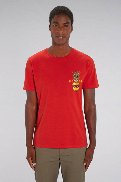 Red Cool Pineapple Crew Neck T-Shirt, 100% organic cotton, Unisex, for Women & for Men