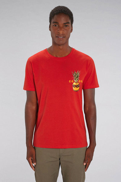 Red Cool Pineapple Crew Neck T-Shirt, 100% organic cotton, Unisex, for Women & for Men
