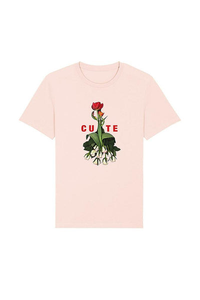 Light Pink Women Cute Floral Graphic T-Shirt, 100% organic cotton