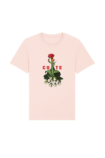 Light Pink Women Cute Floral Graphic T-Shirt, 100% organic cotton