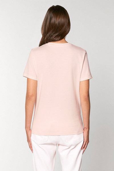 Light Pink Women Floral Printed Crew Neck T-Shirt, 100% organic cotton