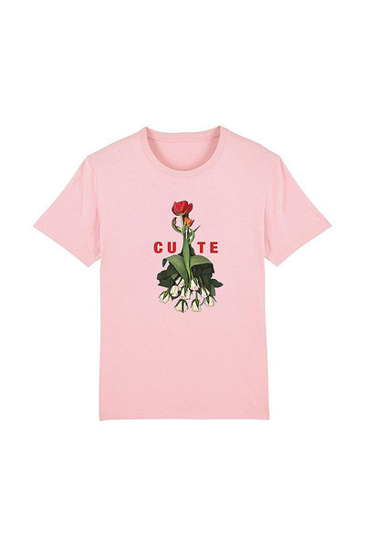 Cotton Pink Women Cute Floral Graphic T-Shirt, 100% organic cotton