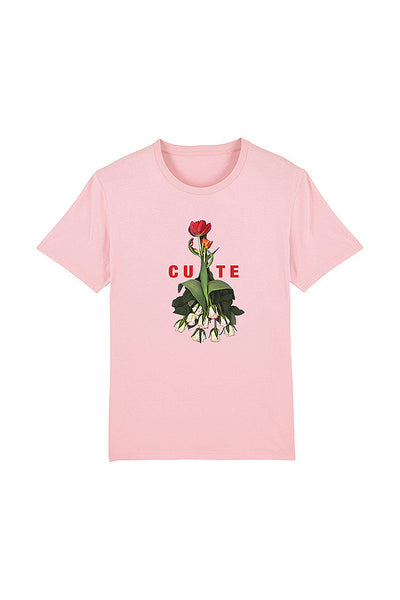 Cotton Pink Women Cute Floral Graphic T-Shirt, 100% organic cotton