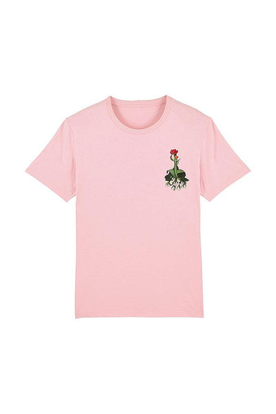 Cotton Pink Women Floral Printed Crew Neck T-Shirt, 100% organic cotton