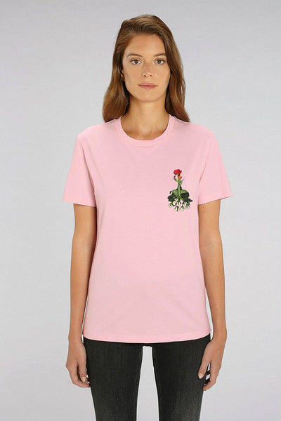Cotton Pink Women Floral Printed Crew Neck T-Shirt, 100% organic cotton