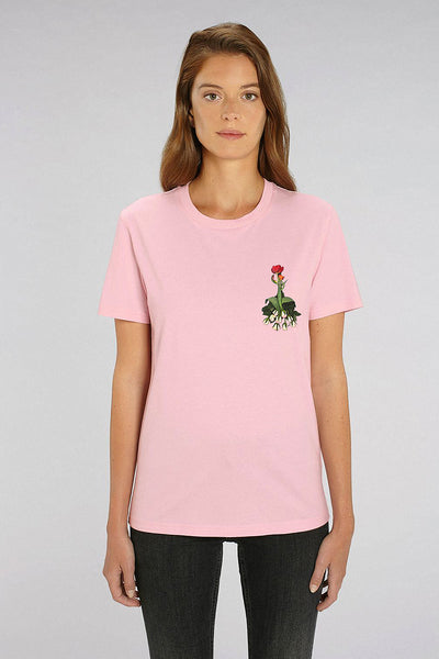 Cotton Pink Women Floral Printed Crew Neck T-Shirt, 100% organic cotton