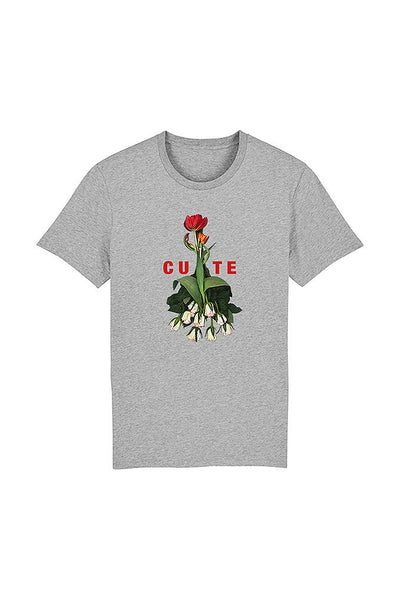 Grey Women Cute Floral Graphic T-Shirt, 100% organic cotton