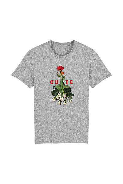 Grey Women Cute Floral Graphic T-Shirt, 100% organic cotton