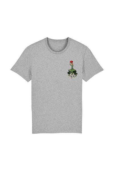 Grey Women Floral Printed Crew Neck T-Shirt, 100% organic cotton