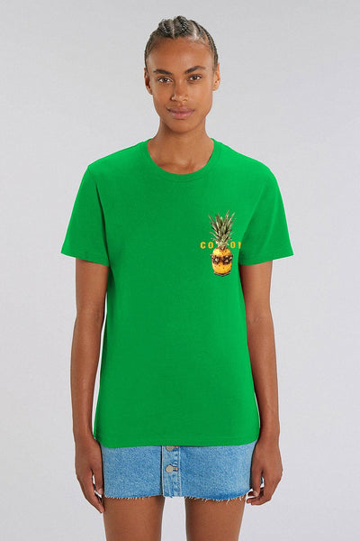 Green Cool Pineapple Crew Neck T-Shirt, 100% organic cotton, Unisex, for Women & for Men