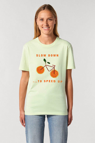Light green Orange Bicycle Graphic T-Shirt, 100% organic cotton, Unisex, for Women & for Men