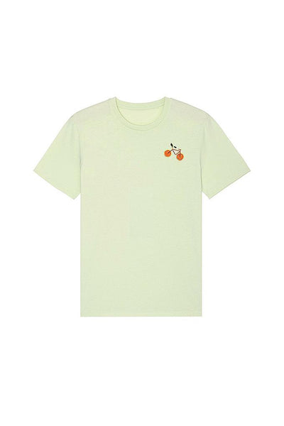 Light green Orange Bicycle Crew Neck T-Shirt, 100% organic cotton, Unisex, for Women & for Men