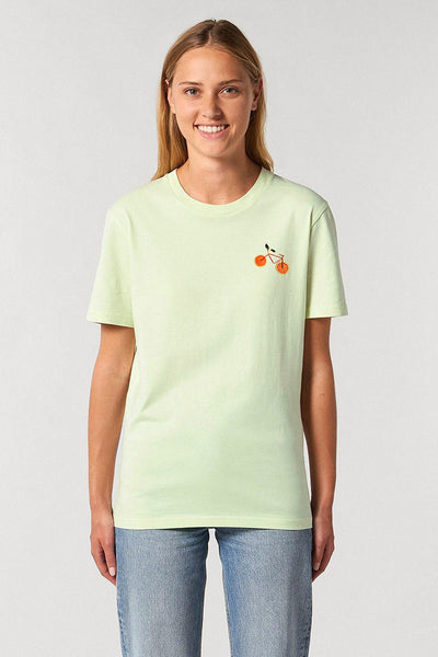 Light green Orange Bicycle Crew Neck T-Shirt, 100% organic cotton, Unisex, for Women & for Men
