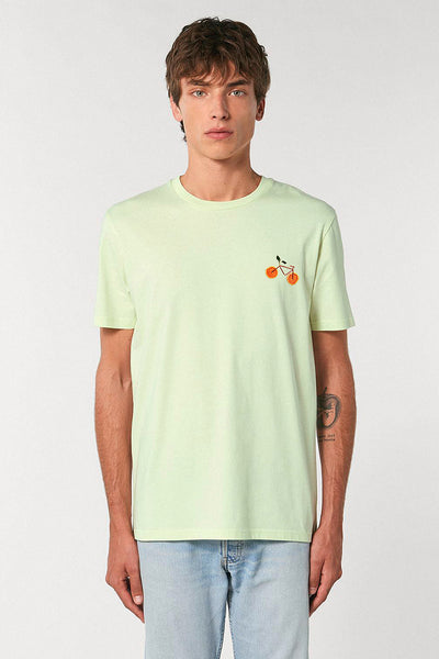 Light green Orange Bicycle Crew Neck T-Shirt, 100% organic cotton, Unisex, for Women & for Men