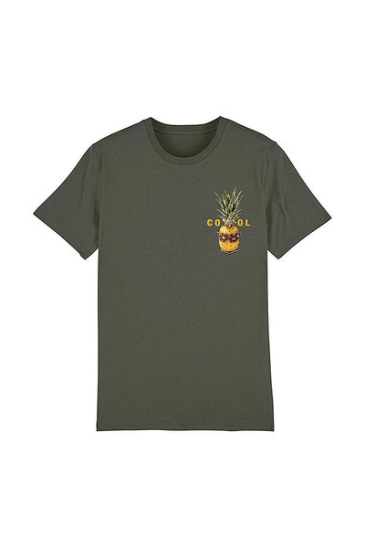 Khaki Cool Pineapple Crew Neck T-Shirt, 100% organic cotton, Unisex, for Women & for Men