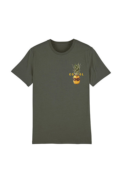 Khaki Cool Pineapple Crew Neck T-Shirt, 100% organic cotton, Unisex, for Women & for Men