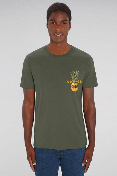 Khaki Cool Pineapple Crew Neck T-Shirt, 100% organic cotton, Unisex, for Women & for Men
