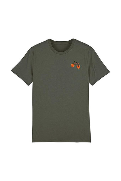 Khaki Orange Bicycle Crew Neck T-Shirt, 100% organic cotton, Unisex, for Women & for Men